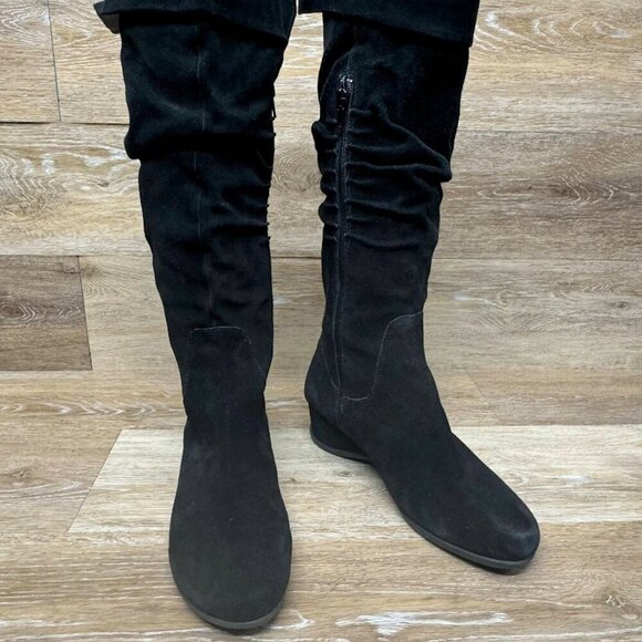 Me Too Annie Black Suede Side Zipper Rouched Over the Knee Boots Women's Size 9 - Picture 6 of 7